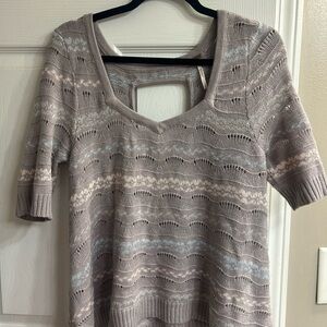 Free People Taupe V-Neck Sweater with Cut-Out